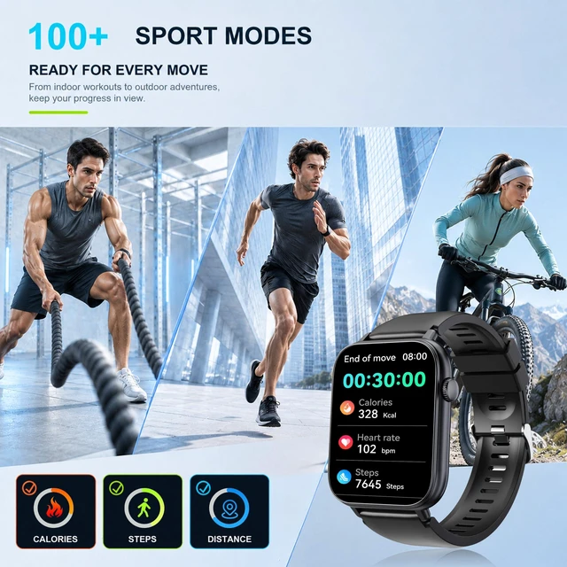 Alt view image 3 of 7 - Smart Watch for Men Women, 1.83" HD Touch Screen Fitness Tracker with Answer/Make Calls, 100+ Sport Modes, 24/7 Heart Rate/Sleep/SpO2 Monitor, IP68 Waterproof Smartwatch for Phone Android iOS (Black)