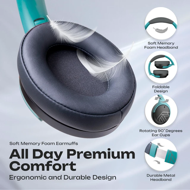 Alt view image 3 of 7 - Bluetooth Headphones Over Ear, 60H Playtime, Foldable Wireless Headphones with Mic, 4 EQ Modes, Hi-Fi Stereo, Soft Foam Earmuffs, Lightweight, Fast Charging for Travel Work Phone