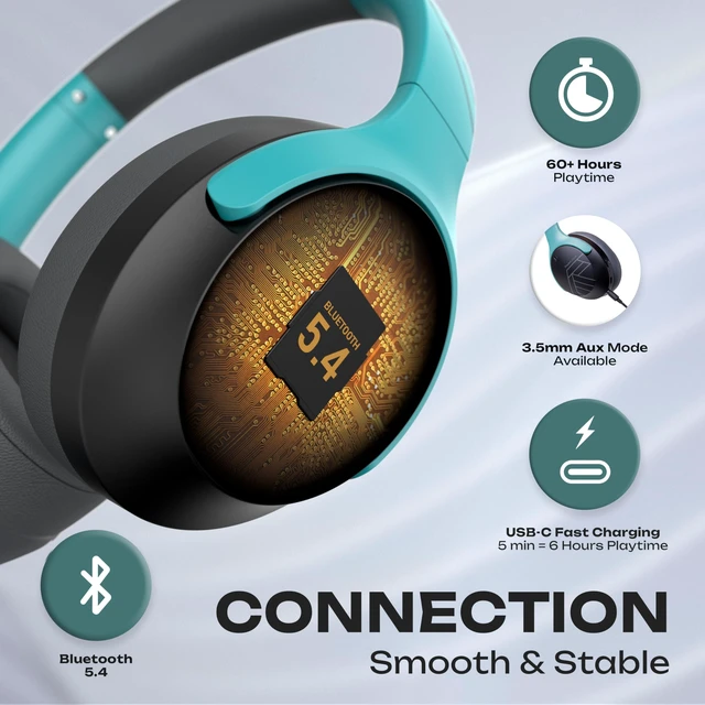 Alt view image 5 of 7 - Bluetooth Headphones Over Ear, 60H Playtime, Foldable Wireless Headphones with Mic, 4 EQ Modes, Hi-Fi Stereo, Soft Foam Earmuffs, Lightweight, Fast Charging for Travel Work Phone