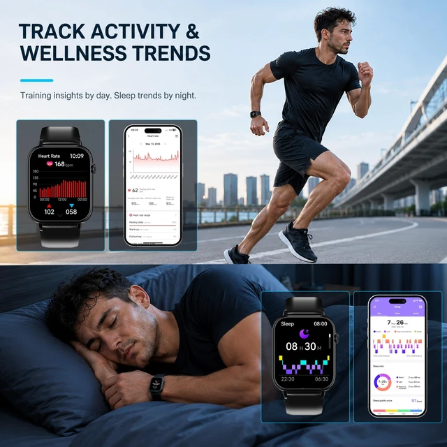Alt view image 4 of 7 - Smart Watch for Men Women, 1.83" HD Touch Screen Fitness Tracker with Answer/Make Calls, 100+ Sport Modes, 24/7 Heart Rate/Sleep/SpO2 Monitor, IP68 Waterproof Smartwatch for Phone Android iOS (Black)
