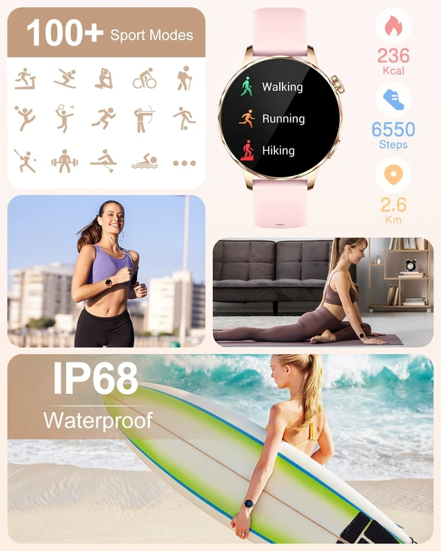 Alt view image 5 of 7 - Smart Watch for Women, 1.27 Inch HD Touchscreen, Bluetooth Calling, Heart Rate & Sleep Tracking, 100+ Sports Modes, IP68 Waterproof Fitness Tracker for Android & iPhone