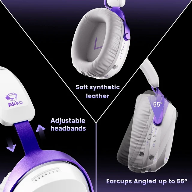 Alt view image 2 of 7 - GH300 Wireless Gaming Headphone, Quad-Mode Connectivity White Headset with 50mm Drivers, Virtual 7.1 Surround Sound, Noise Cancelling Mic, RGB Lights Compatible with Laptop, Desktops