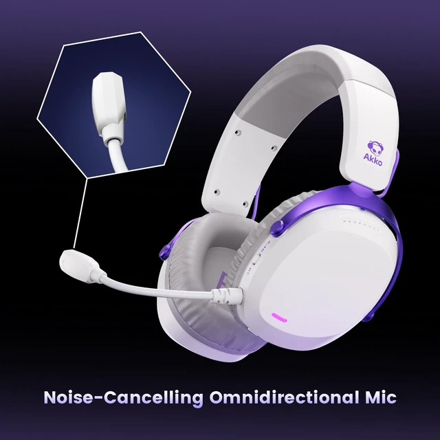 Alt view image 3 of 7 - GH300 Wireless Gaming Headphone, Quad-Mode Connectivity White Headset with 50mm Drivers, Virtual 7.1 Surround Sound, Noise Cancelling Mic, RGB Lights Compatible with Laptop, Desktops