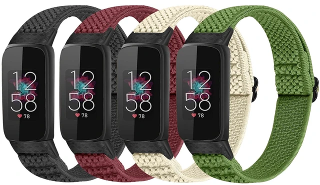 Main image of 4 Pack Elastic Bands Compatible with Fitbit Luxe Bands, Soft Adjustable Nylon Sport Loop Stretchy Straps Replacement Wristband Women Men for Fitbit Luxe