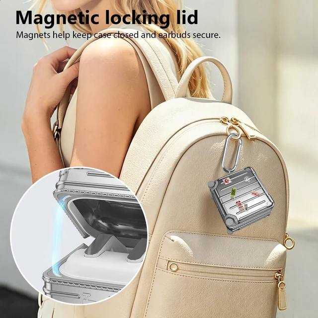 Alt view image 6 of 7 - Compatible with Samsung Galaxy Buds 4 Pro Case & Galaxy Buds 4 Case & Galaxy Buds 4 Case Cover, Cute Funny Fashion Suitcase Design Protective Hard Case with Cleaner Kit & Keychain