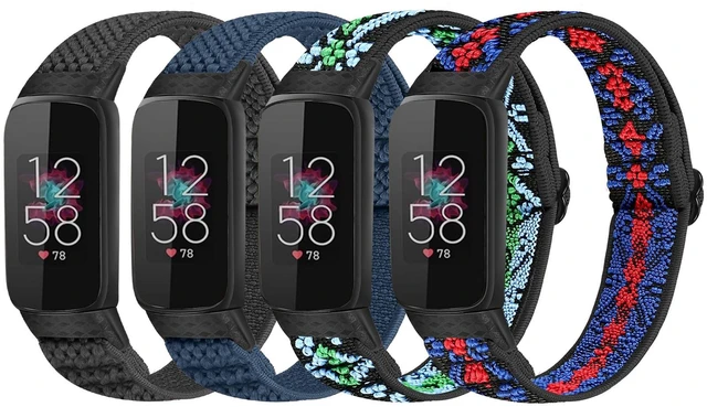 Main image of 4 Pack Elastic Bands Compatible with Fitbit Luxe Bands, Soft Adjustable Nylon Sport Loop Stretchy Straps Replacement Wristband Women Men for Fitbit Luxe