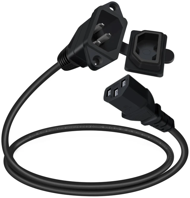 Main image of C13 to C14 Panel Mount Power Cable with Waterproof Cover 10A 250V IEC C13 to C14 Power Extension Cord for Computer, Monitor, PDU (Black, 1 m/3.2ft)