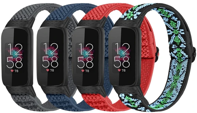 Main image of 4 Pack Elastic Bands Compatible with Fitbit Luxe Bands, Soft Adjustable Nylon Sport Loop Stretchy Straps Replacement Wristband Women Men for Fitbit Luxe