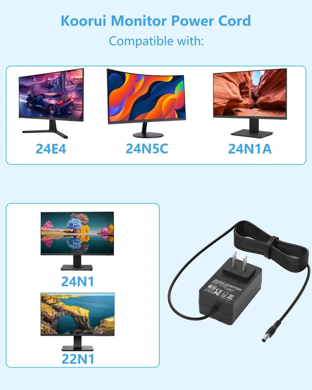 Alt view image 3 of 7 - Replacment for Koorui Monitor Powre Cord Compatible with for Koorui 24E4 24N50C 24N1 24N1A 22N1 21.5'' 24'' LED Full HD 1080P Curved Gaming Monitor, Replacment for Koorui Color Display Power Cord