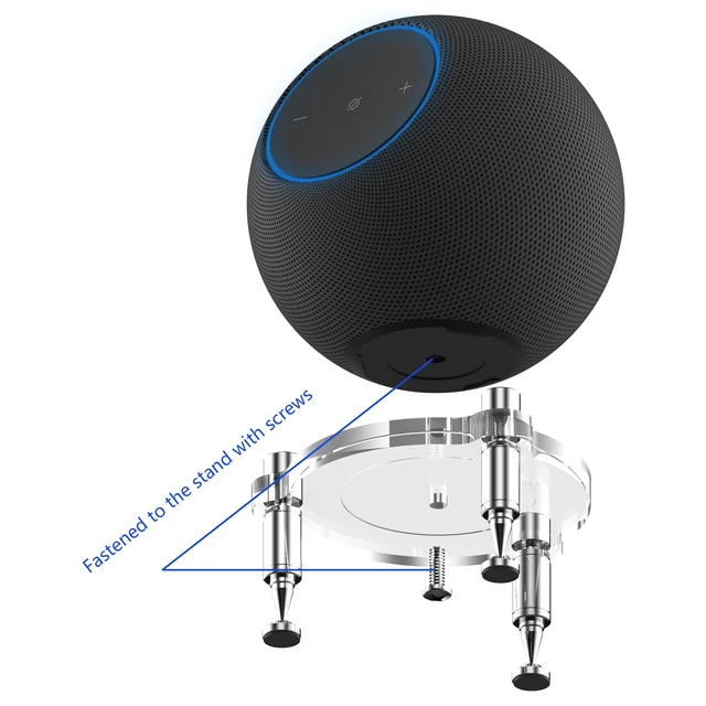 Alt view image 2 of 5 - Stand for 2025 New-Echo Studio Smart Speaker, Shock Absorber Spikes for New Studio 2025 (Transparent with Silver Metallic feet)