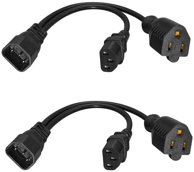 Main image of C14 Male to C13 + NEMA 5-15R Female Y-Splitter Power Cord, 2Packs 1FT/0.32M, 10A 250V, For Server, PDU, UPS, Desktop, Monitor, Small Appliances, AC Power Adapter Cable