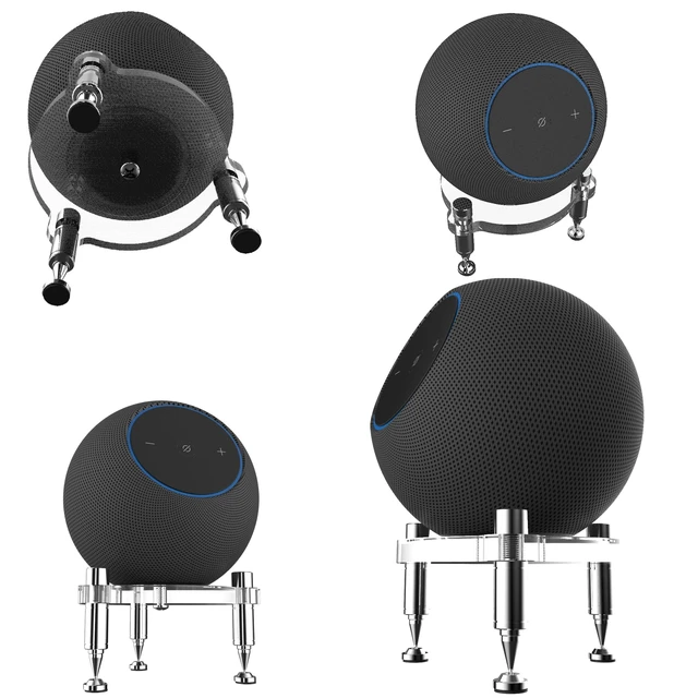 Alt view image 5 of 5 - Stand for 2025 New-Echo Studio Smart Speaker, Shock Absorber Spikes for New Studio 2025 (Transparent with Silver Metallic feet)