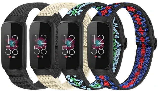 Main image of 4 Pack Elastic Bands Compatible with Fitbit Luxe Bands, Soft Adjustable Nylon Sport Loop Stretchy Straps Replacement Wristband Women Men for Fitbit Luxe