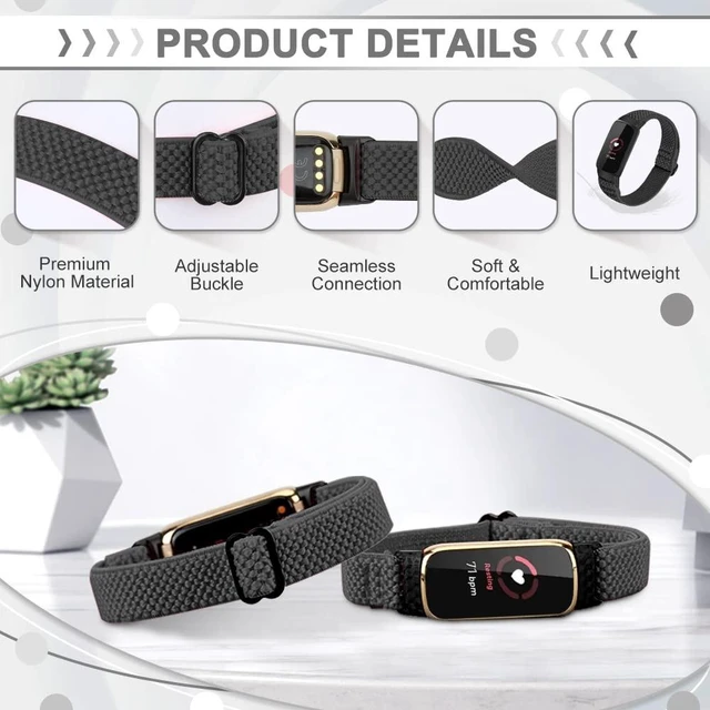 Alt view image 2 of 7 - 4 Pack Elastic Bands Compatible with Fitbit Luxe Bands, Soft Adjustable Nylon Sport Loop Stretchy Straps Replacement Wristband Women Men for Fitbit Luxe