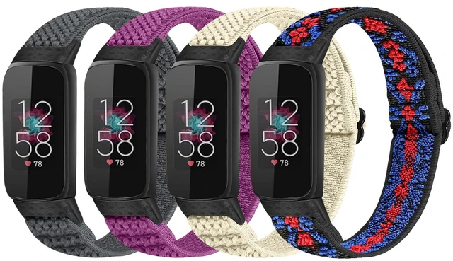 Main image of 4 Pack Elastic Bands Compatible with Fitbit Luxe Bands, Soft Adjustable Nylon Sport Loop Stretchy Straps Replacement Wristband Women Men for Fitbit Luxe