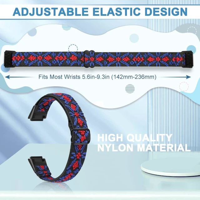 Alt view image 3 of 7 - 4 Pack Elastic Bands Compatible with Fitbit Luxe Bands, Soft Adjustable Nylon Sport Loop Stretchy Straps Replacement Wristband Women Men for Fitbit Luxe