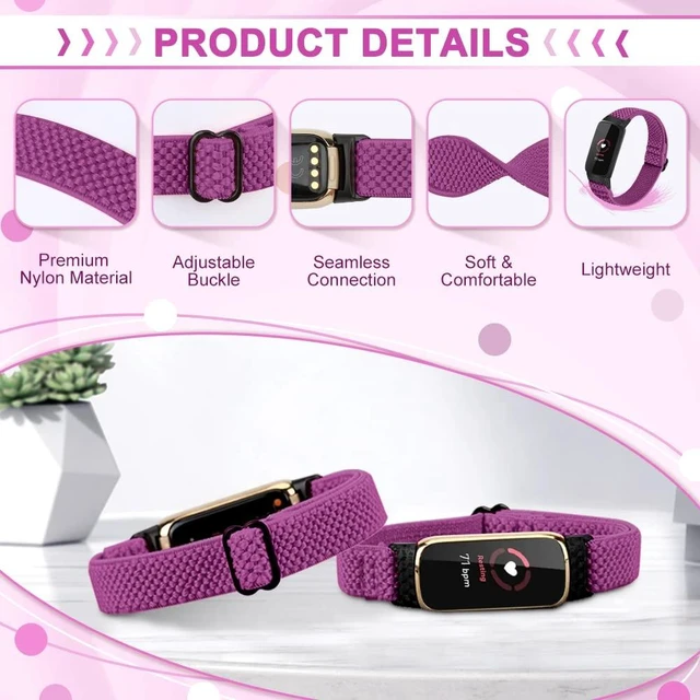 Alt view image 2 of 7 - 4 Pack Elastic Bands Compatible with Fitbit Luxe Bands, Soft Adjustable Nylon Sport Loop Stretchy Straps Replacement Wristband Women Men for Fitbit Luxe