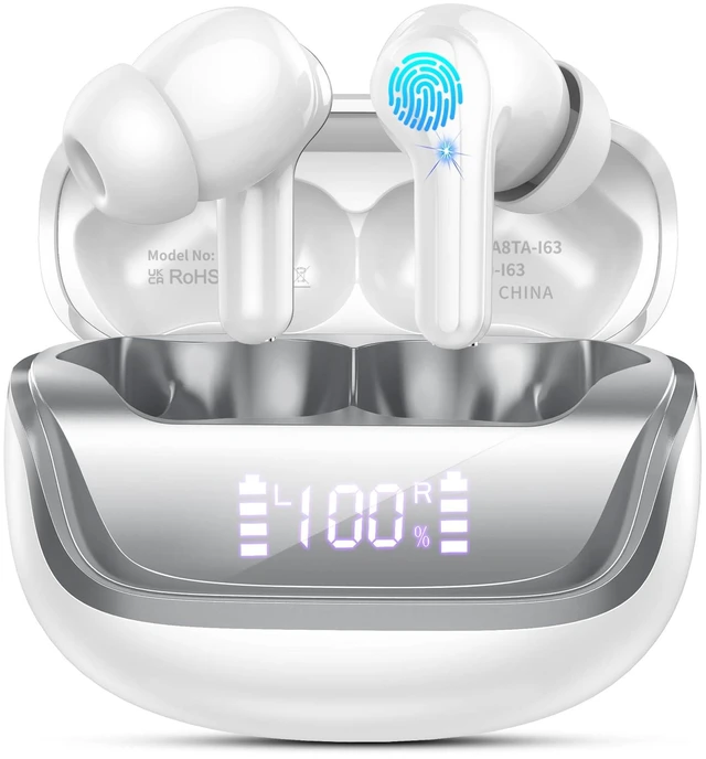 Main image of Wireless Earbuds, Bluetooth 5.4 Headphones Deep Bass Stereo, in-Ear Earphones with ENC Noise Canceling Mics, IP7 Waterproof Wireless Headphones for Android iOS, 45H Playtime Ear Buds Dual LED Display