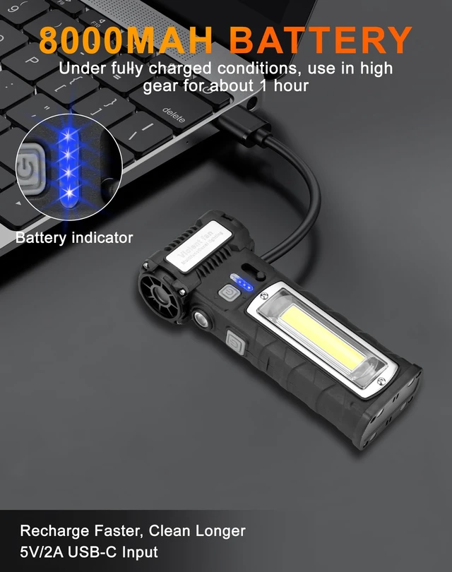 Alt view image 6 of 7 - 130000RPM Compressed Air Duster, Rechargeable Electric Air Duster 2-Gear Adjustable Mini Blower, Electric Air Blower with LED Light, Dust Blower for Keyboard, PC Vents, Car Interiors