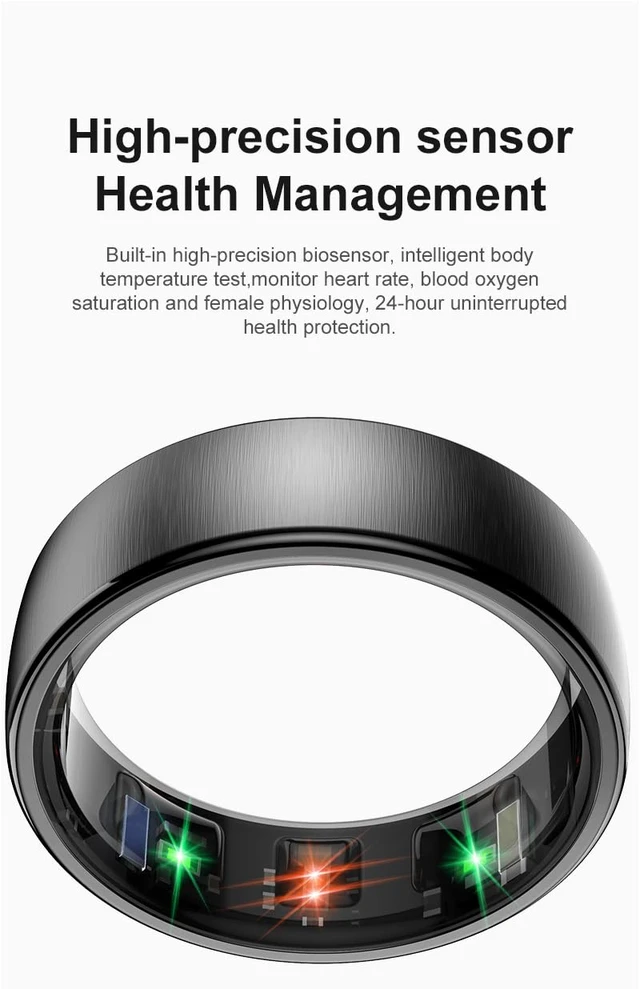 Alt view image 6 of 7 - Gen Pro 2 Smart Ring for Men & Women's, Qring with No APP Subscription with Heart Rate, Wireless Chargeing, Sleep Monitoring & Remote Camera Control, Waterproof Ring (Black, 9)
