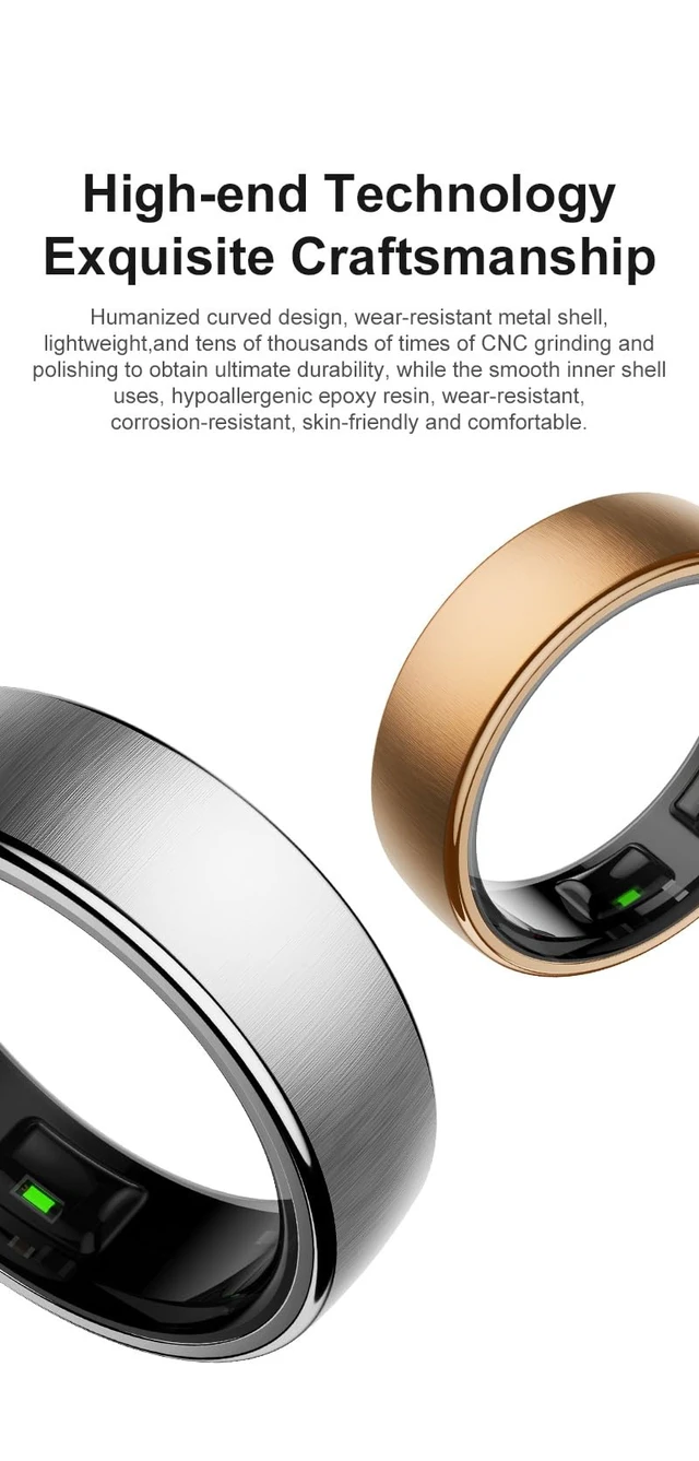Alt view image 2 of 7 - Gen Pro 2 Smart Ring for Men & Women's, Qring with No APP Subscription with Heart Rate, Wireless Chargeing, Sleep Monitoring & Remote Camera Control, Waterproof Ring (Silver, 12)