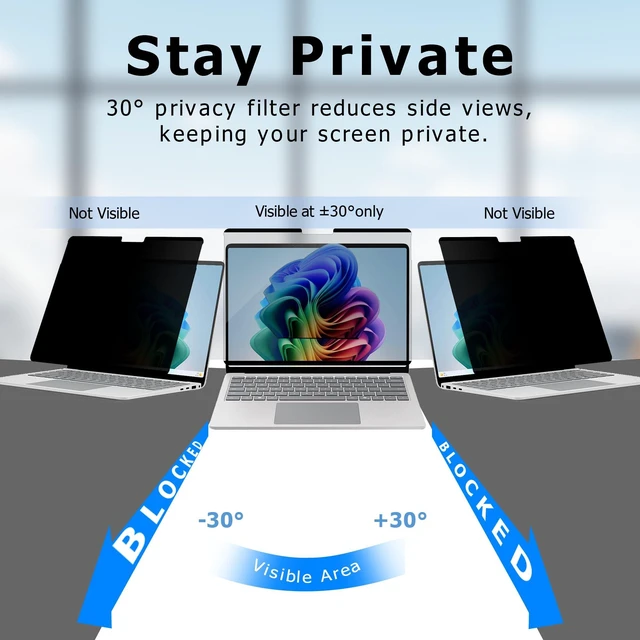 Alt view image 5 of 7 - Magnetic Privacy Screen for Surface Laptop 7/8 15 Inch Removable Privacy Filter, Side View Protection, Easy Magnetic Attachment for Business & Travel