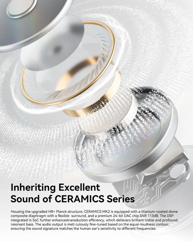 Alt view image 2 of 7 - Ceramics MK2 True Wireless Earbuds, Up to 40dB Noise Cancellation Bluetooth 6.0, Hi-Res LDAC, IPX4 Sweat Resistant, 45H Playtime, HD Mics, Game Mode, Multipoint Connection, Night