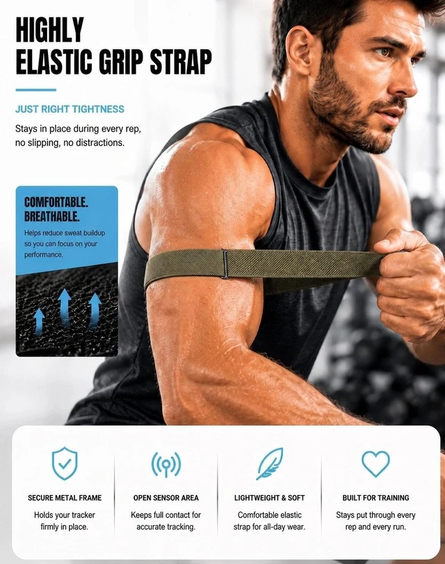 Alt view image 3 of 7 - Nylon Bicep Bands Compatible with Google Fitbit Air, Army Green 9.84"15.75" with Stretch Nylon, Magnetic Buckle and Breathable Comfort for a Secure Upper Arm Fit, Integrated Metal Frame