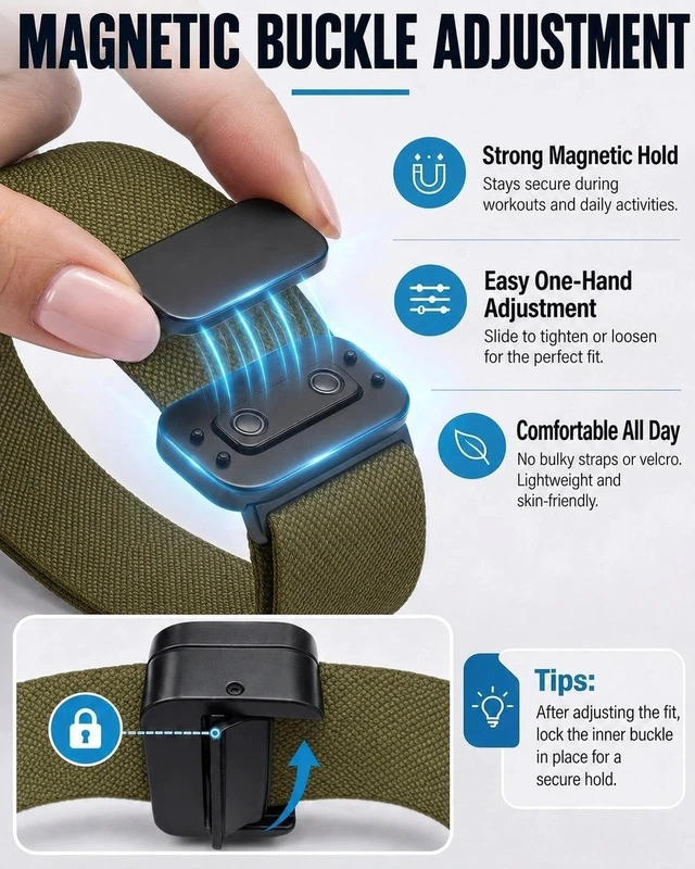 Alt view image 4 of 7 - Nylon Bicep Bands Compatible with Google Fitbit Air, Army Green 9.84"15.75" with Stretch Nylon, Magnetic Buckle and Breathable Comfort for a Secure Upper Arm Fit, Integrated Metal Frame