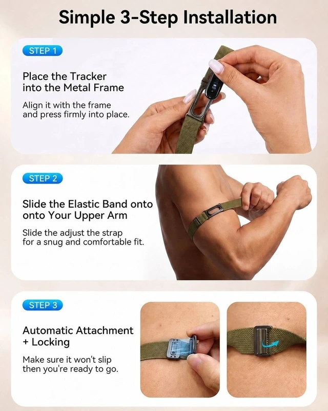 Alt view image 7 of 7 - Nylon Bicep Bands Compatible with Google Fitbit Air, Army Green 9.84"15.75" with Stretch Nylon, Magnetic Buckle and Breathable Comfort for a Secure Upper Arm Fit, Integrated Metal Frame