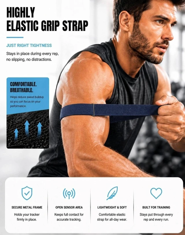 Alt view image 3 of 7 - Nylon Bicep Bands Compatible with Google Fitbit Air, Dark Blue 9.84"15.75" with Stretch Nylon, Magnetic Buckle and Breathable Comfort for a Secure Upper Arm Fit, Integrated Metal Frame