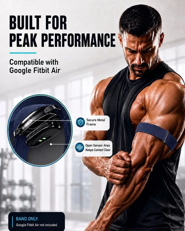 Alt view image 2 of 7 - Nylon Bicep Bands Compatible with Google Fitbit Air, Dark Blue 9.84"15.75" with Stretch Nylon, Magnetic Buckle and Breathable Comfort for a Secure Upper Arm Fit, Integrated Metal Frame