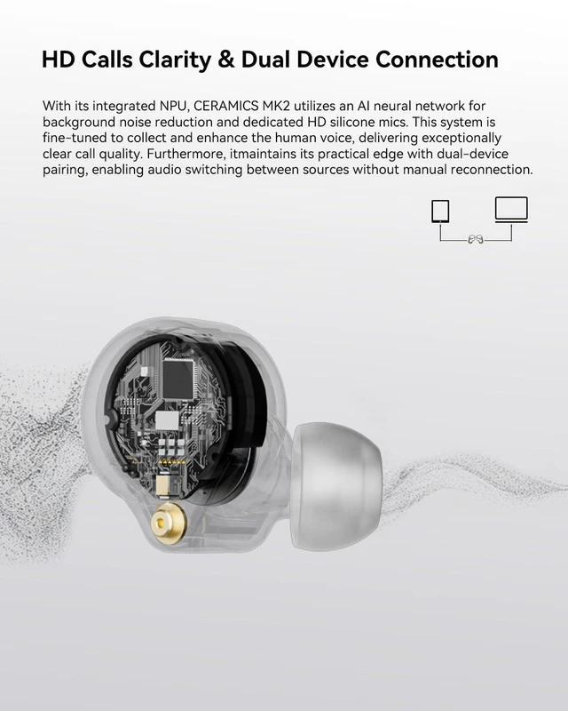 Alt view image 2 of 7 - CERAMICS MK2 True Wireless Earbuds, 40dB Active Noise Cancelling Earphones, Bluetooth 6.0, Hi-Res LDAC, IPX4 Sweat Resistant, 45H Playtime, HD Mics, Game Mode, Dual Connectivity (Oyster White)