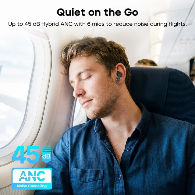 Alt view image 2 of 7 - FlyBuds C3 Noise Cancelling Wireless Earbuds, 6-Mic Clear Calls Bluetooth 6.0, Deep Bass Sound, 35H Playtime, IP55 Waterproof, Custom EQ via App, Lightweight, Comfortable Fit, Sports, Black