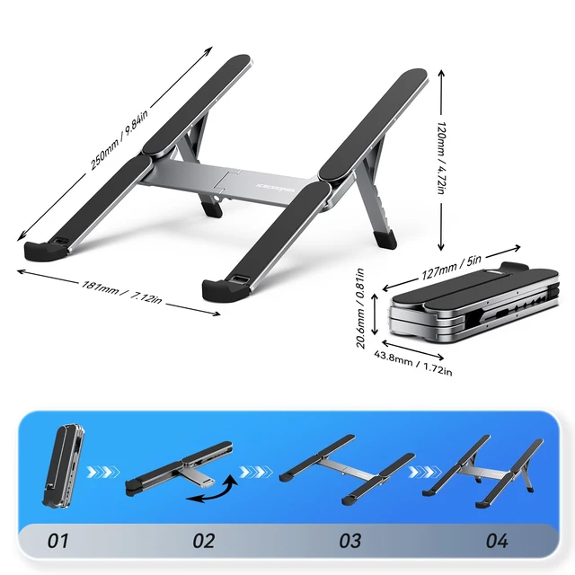 Alt view image 7 of 7 - Portable Laptop Stand, Foldable Laptop Riser for Desk, 6-Level Adjustable Ergonomic Computer Stand, Premium Aluminum Alloy Notebook Holder Compatible with 10-17 Inch Laptops & Tablets