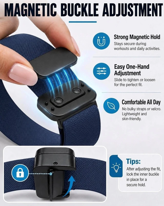 Alt view image 4 of 7 - Nylon Bicep Bands Compatible with Google Fitbit Air, Dark Blue 9.84"15.75" with Stretch Nylon, Magnetic Buckle and Breathable Comfort for a Secure Upper Arm Fit, Integrated Metal Frame