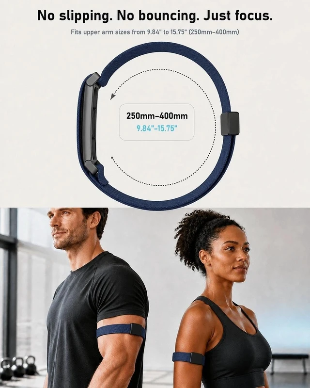 Alt view image 6 of 7 - Nylon Bicep Bands Compatible with Google Fitbit Air, Dark Blue 9.84"15.75" with Stretch Nylon, Magnetic Buckle and Breathable Comfort for a Secure Upper Arm Fit, Integrated Metal Frame
