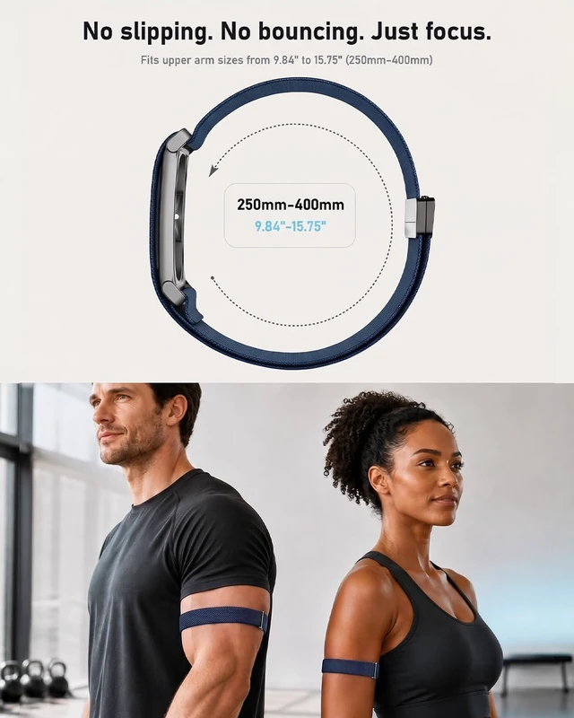 Alt view image 7 of 7 - Nylon Bicep Bands Compatible with Google Fitbit Air, Dark Blue 9.84"15.75" with Stretch Nylon, Magnetic Buckle and Breathable Comfort for a Secure Upper Arm Fit, Integrated Metal Frame