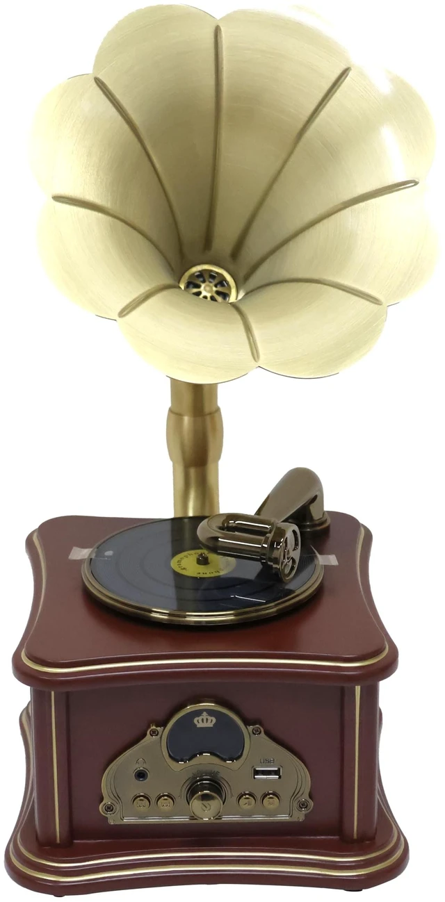 Main image of Brown Vintage Gramophone Recorder, Decorative Turntable with BT/USB Headphone Connection, HiFi, Handcrafted by Pure OakGreat for Music Player, Home Decor, Retro Collection/Classic Gift (RT-132)