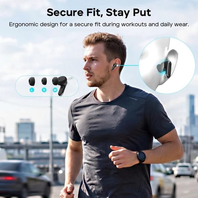 Alt view image 5 of 7 - FlyBuds C3 Noise Cancelling Wireless Earbuds, 6-Mic Clear Calls Bluetooth 6.0, Deep Bass Sound, 35H Playtime, IP55 Waterproof, Custom EQ via App, Lightweight, Comfortable Fit, Sports, Black