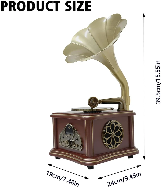 Alt view image 6 of 7 - Brown Vintage Gramophone Recorder, Decorative Turntable with BT/USB Headphone Connection, HiFi, Handcrafted by Pure OakGreat for Music Player, Home Decor, Retro Collection/Classic Gift (RT-132)