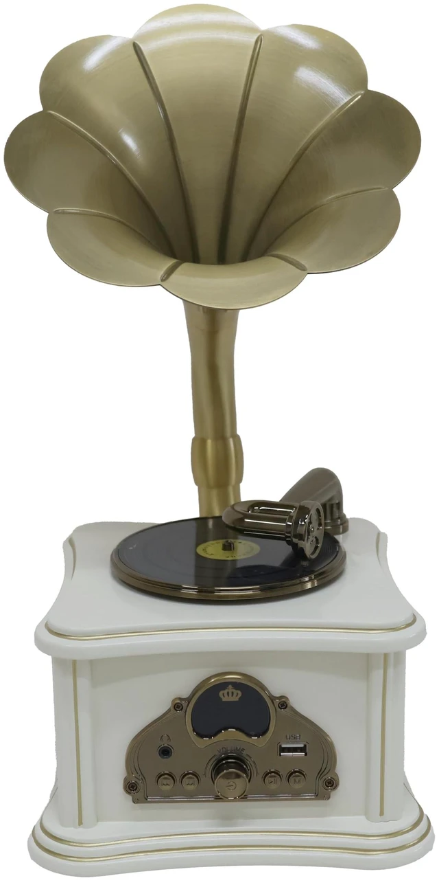 Main image of White Vintage Gramophone Recorder, Decorative Turntable with BT/USB Headphone Connection, HiFi, Handcrafted by Pure OakGreat for Music Player, Home Decor, Retro Collection/Classic Gift (RT-132)