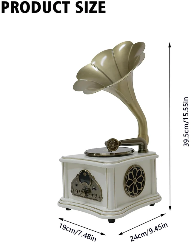 Alt view image 7 of 7 - White Vintage Gramophone Recorder, Decorative Turntable with BT/USB Headphone Connection, HiFi, Handcrafted by Pure OakGreat for Music Player, Home Decor, Retro Collection/Classic Gift (RT-132)