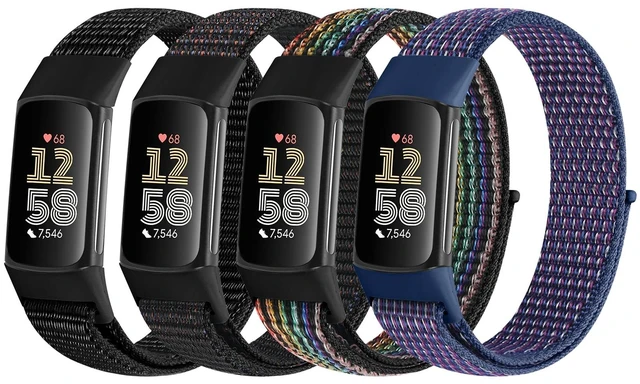 Main image of 4 Pack Nylon Watch Bands Compatible with Fitbit Charge 6/Fitbit Charge 5, Adjustable Breathable Replacement Nylon Wristband Fitbit Charge 5 Charge 6 Sport Strap for Women Men