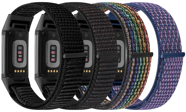 Alt view image 2 of 7 - 4 Pack Nylon Watch Bands Compatible with Fitbit Charge 6/Fitbit Charge 5, Adjustable Breathable Replacement Nylon Wristband Fitbit Charge 5 Charge 6 Sport Strap for Women Men