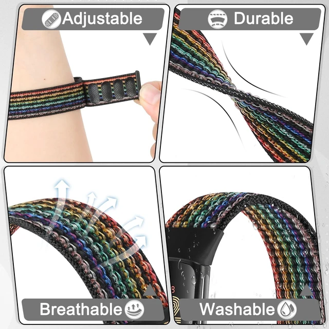 Alt view image 3 of 7 - 4 Pack Nylon Watch Bands Compatible with Fitbit Charge 6/Fitbit Charge 5, Adjustable Breathable Replacement Nylon Wristband Fitbit Charge 5 Charge 6 Sport Strap for Women Men
