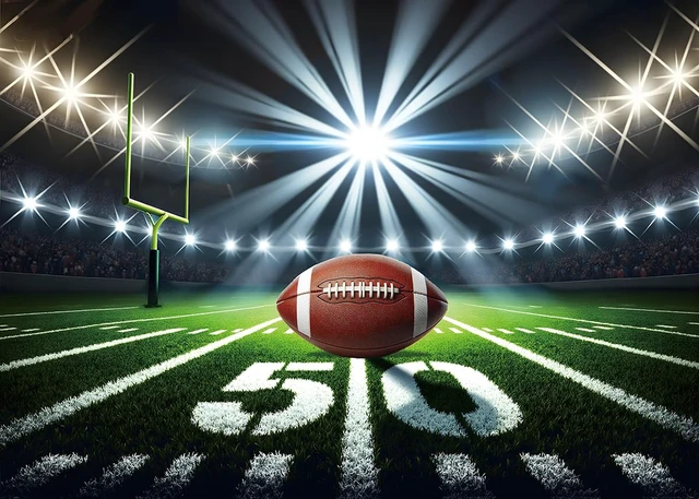 Alt view image 2 of 7 - Football Stadium Night Backdrop Bowl Night Spotlight Football Field Photography Background Adults Kids Baby Shower Sport Birthday Party Decorations Banner Photo Props (8x6FT)
