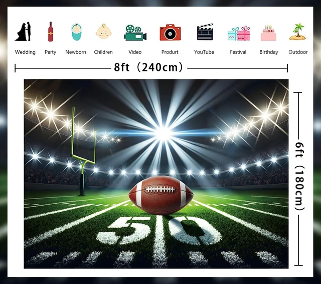 Alt view image 7 of 7 - Football Stadium Night Backdrop Bowl Night Spotlight Football Field Photography Background Adults Kids Baby Shower Sport Birthday Party Decorations Banner Photo Props (8x6FT)