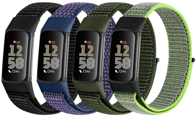 Main image of 4 Pack Nylon Watch Bands Compatible with Fitbit Charge 6/Fitbit Charge 5, Adjustable Breathable Replacement Nylon Wristband Fitbit Charge 5 Charge 6 Sport Strap for Women Men