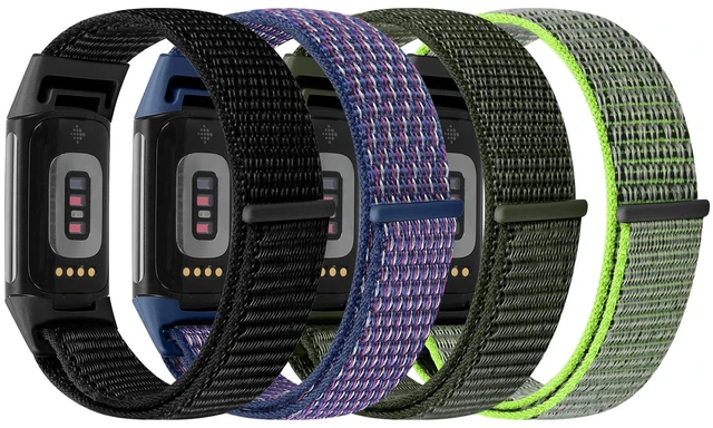 Alt view image 2 of 7 - 4 Pack Nylon Watch Bands Compatible with Fitbit Charge 6/Fitbit Charge 5, Adjustable Breathable Replacement Nylon Wristband Fitbit Charge 5 Charge 6 Sport Strap for Women Men